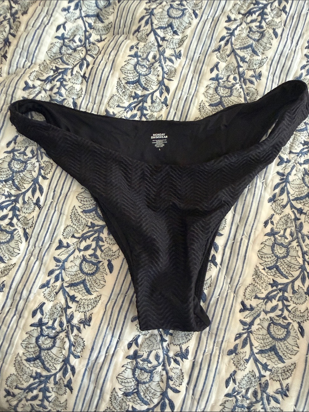 Monday Swimwear Black Textured Cheeky Bikini Bottom